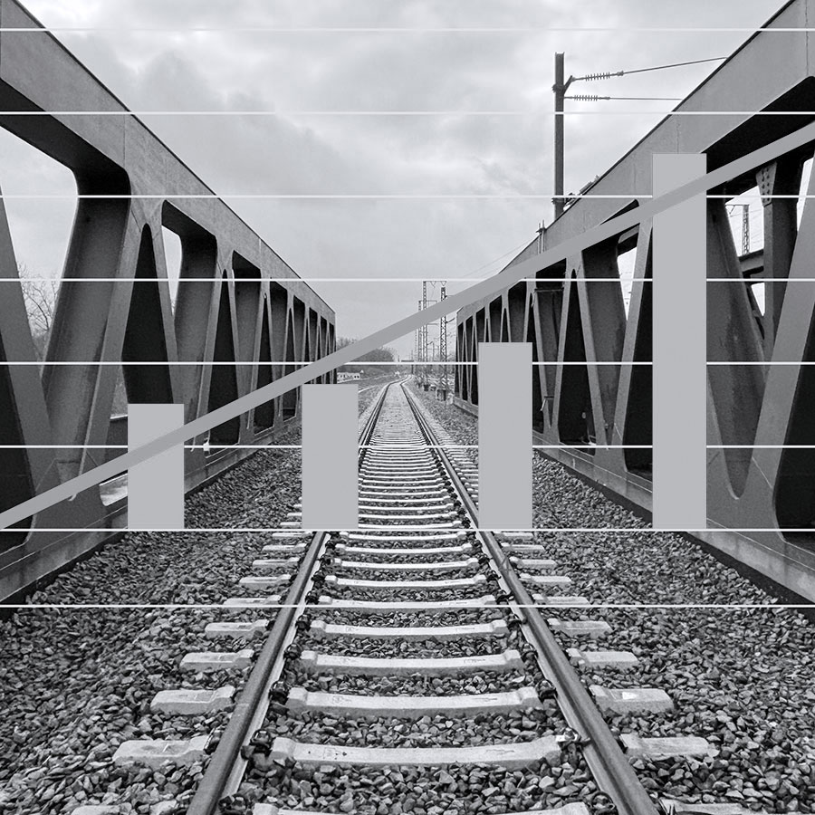 bruecke-invest-in-infrastructure-business-sw Schienen auf einer Brücke mit einem Diagramm im Vordergrund